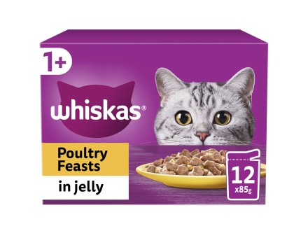 WHISKAS 1+ Cat Pouches Poultry Feasts in Jelly 12x85g