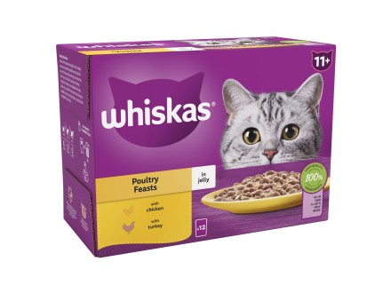 WHISKAS 11+ Cat Pouches Poultry Feasts in Jelly 12x85g